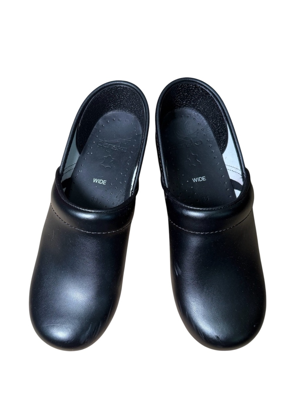 Dansko Professional Black Leather Clogs Shoes Wide Width EU 38 US 7.5-8